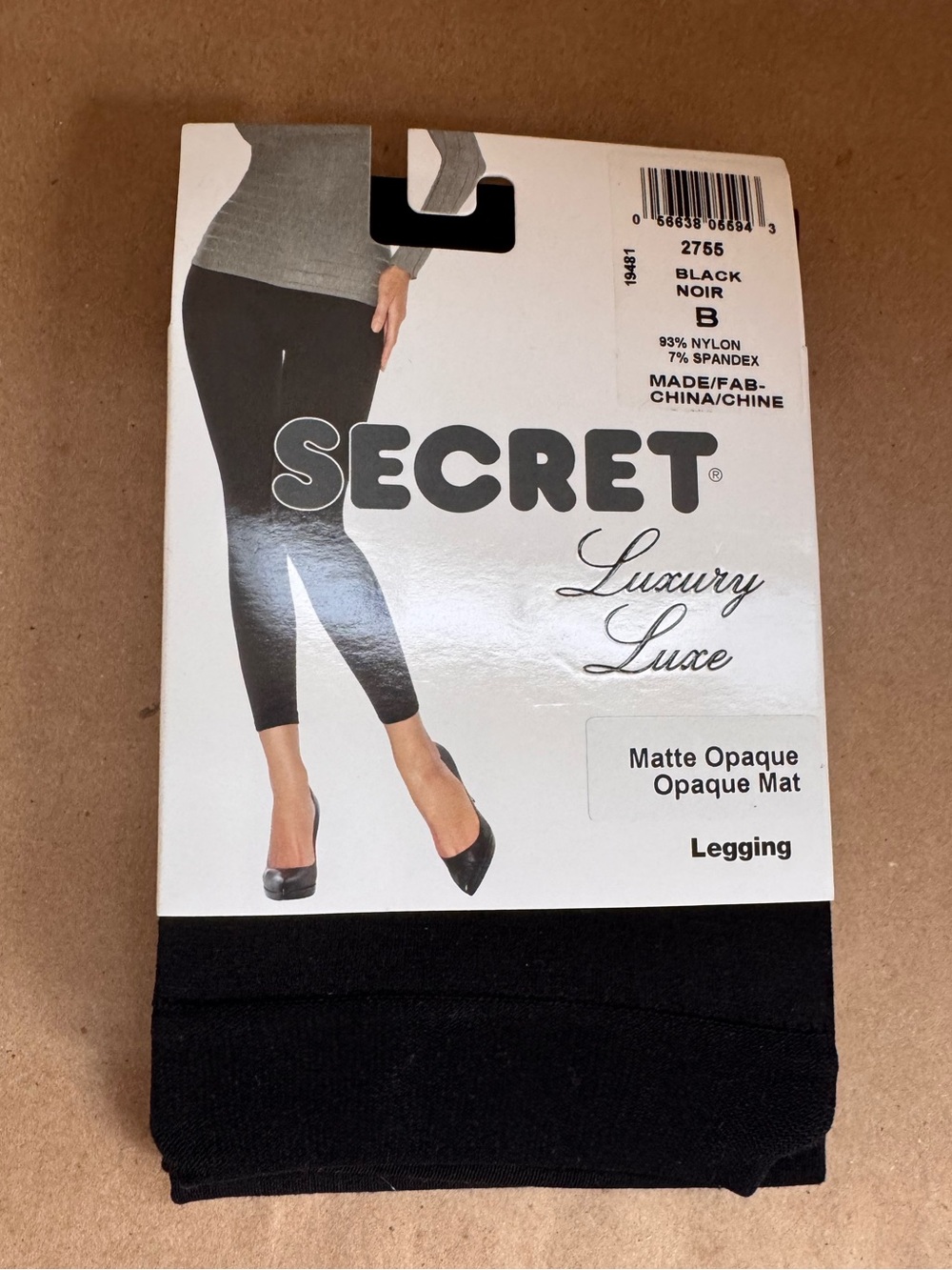 NWT Secret Opaque Black Luxury Leggings. Size B